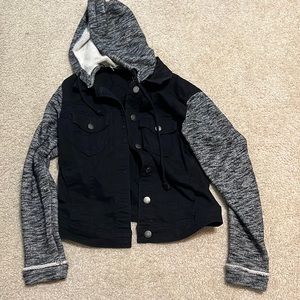 Black and grey jean/sweat vest jacket